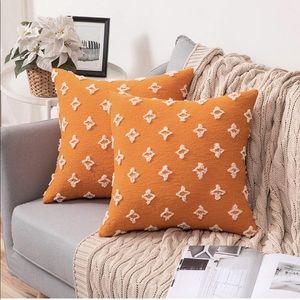 Orange textured throw pillows 16x16 set of 2